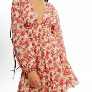 Free People Small Keep You Smocked Floral Long Sleeve Dress liner
